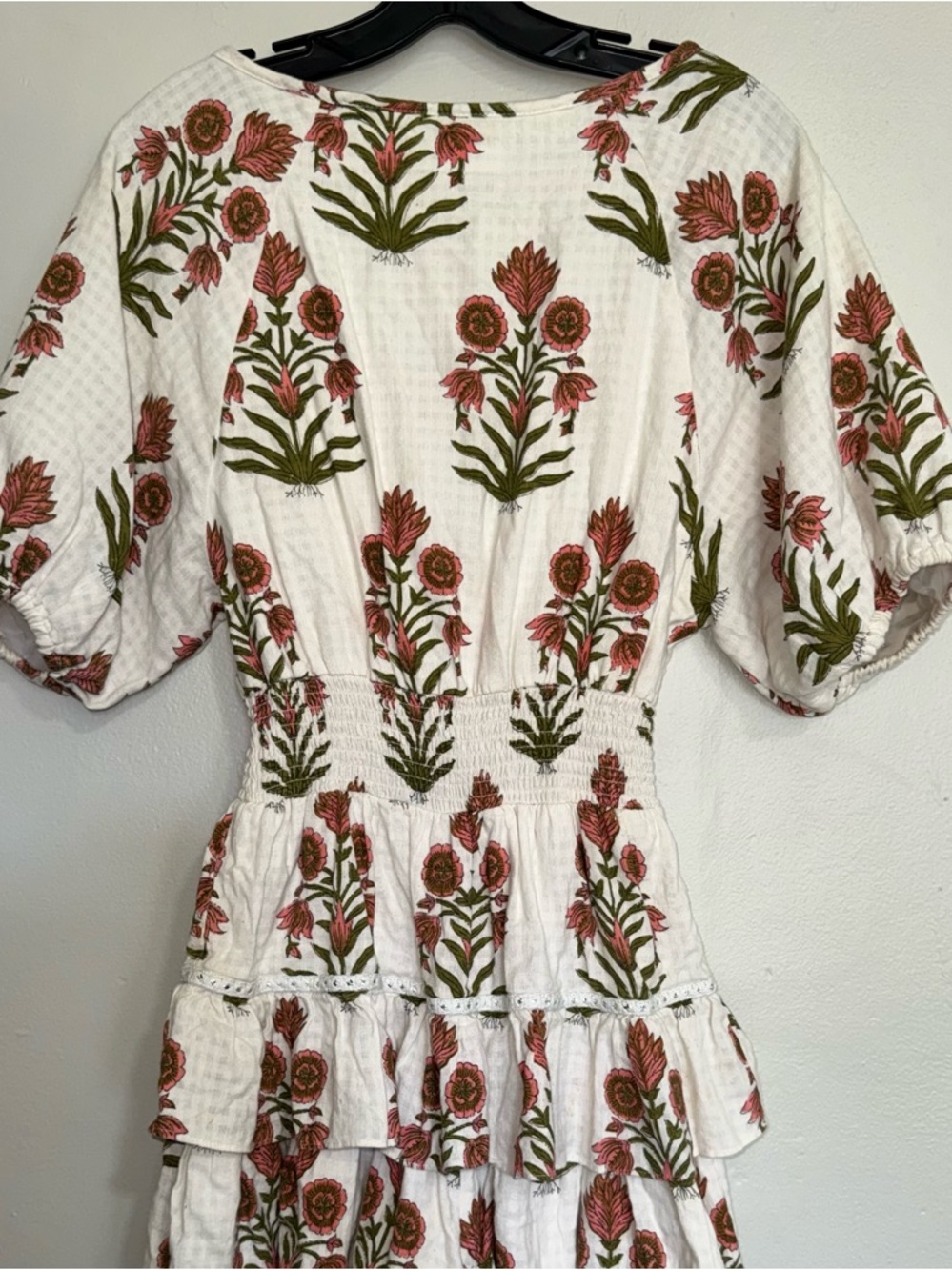 SAYLOR White Dress with Subtle Pink and Olive Floral Accents - Picture 13 of 16